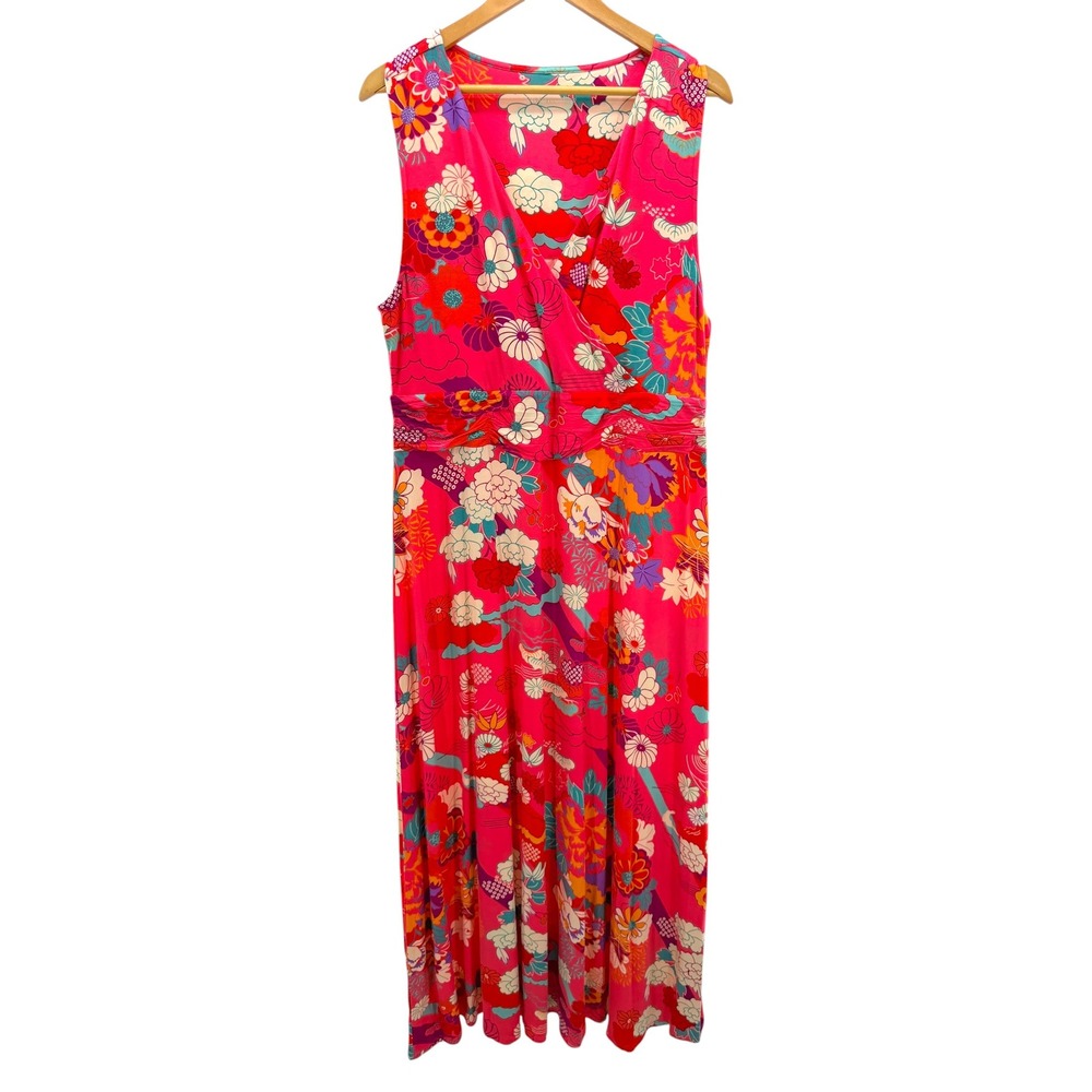 NWT Soft Surroundings Posie Dress‎ XL Sun Kssd Coral Floral Knit Maxi 2FA74 NEW